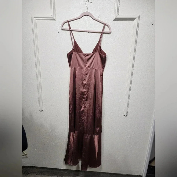 Lulu's Enchanted Moments Mauve Pink Satin Ruffled High-Low Dress Maxi Wedding - Picture 8 of 9